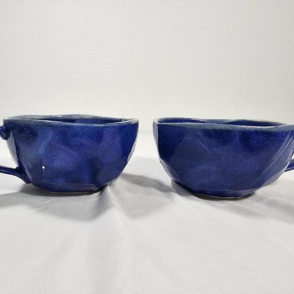 Other - Handmade Art Ceramic Pebbled Glaze 16 oz? Coffee Latte Mugs Cups Geometric Blue